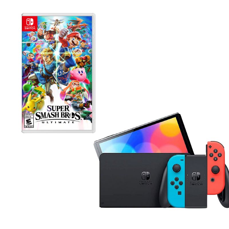 NINTENDO SWITCH - Nintendo Switch Oled Neon Con Juego Super Smash Bross