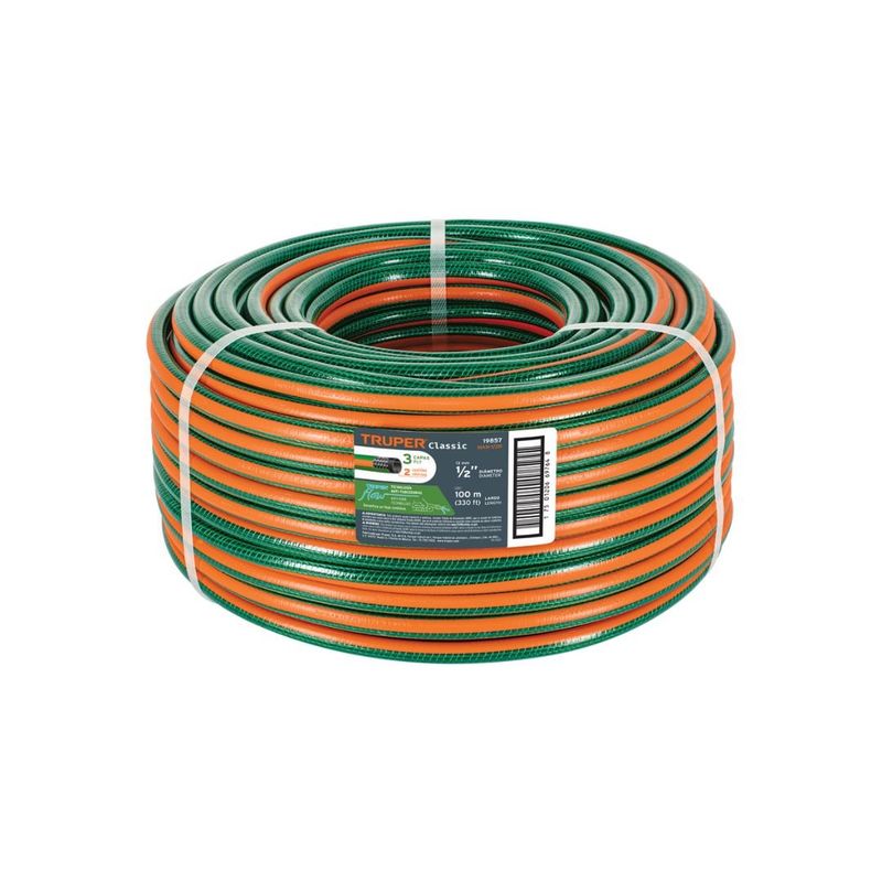TRUPER - Metro de manguera 1/2" 3 capas en rollo de 100 m, Truper