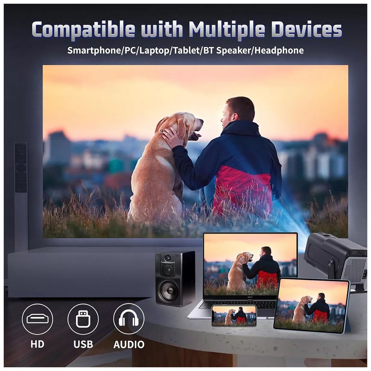 ONE PIXEL - Proyector LED HY320 5000 Lumenes Android 11 4K Soporte Wifi