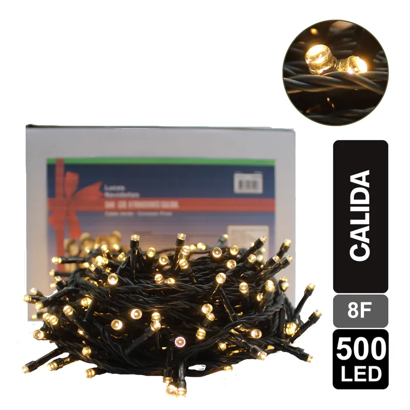 GIO HOME - Luz Navideña Calida X 500 Led 8 Funciones Cable Verde