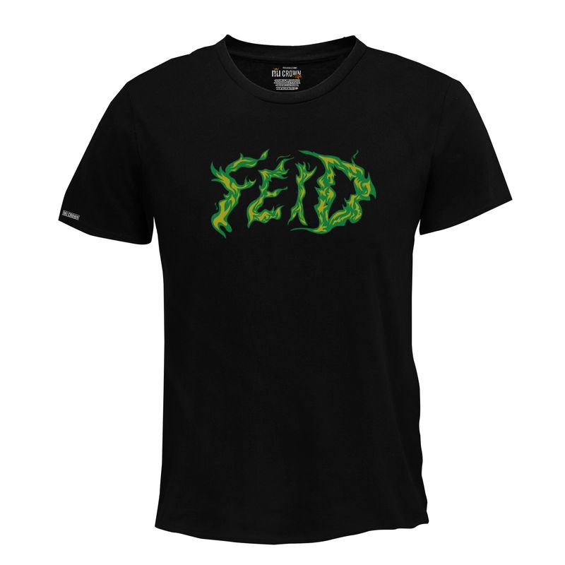 CREACIONES NU CROWN - Camiseta Logo Feid Ferxoo fuego verde  Nu Crown Hombre Color Negro