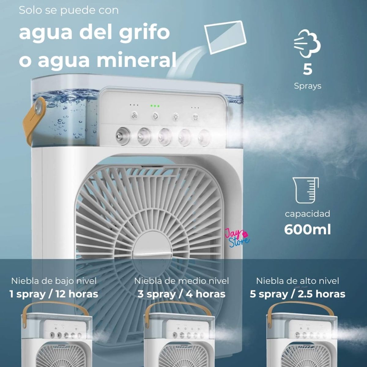 JAYSTORE - Ventilador Humidificador LED Ambientador Hogar USB Enfriador