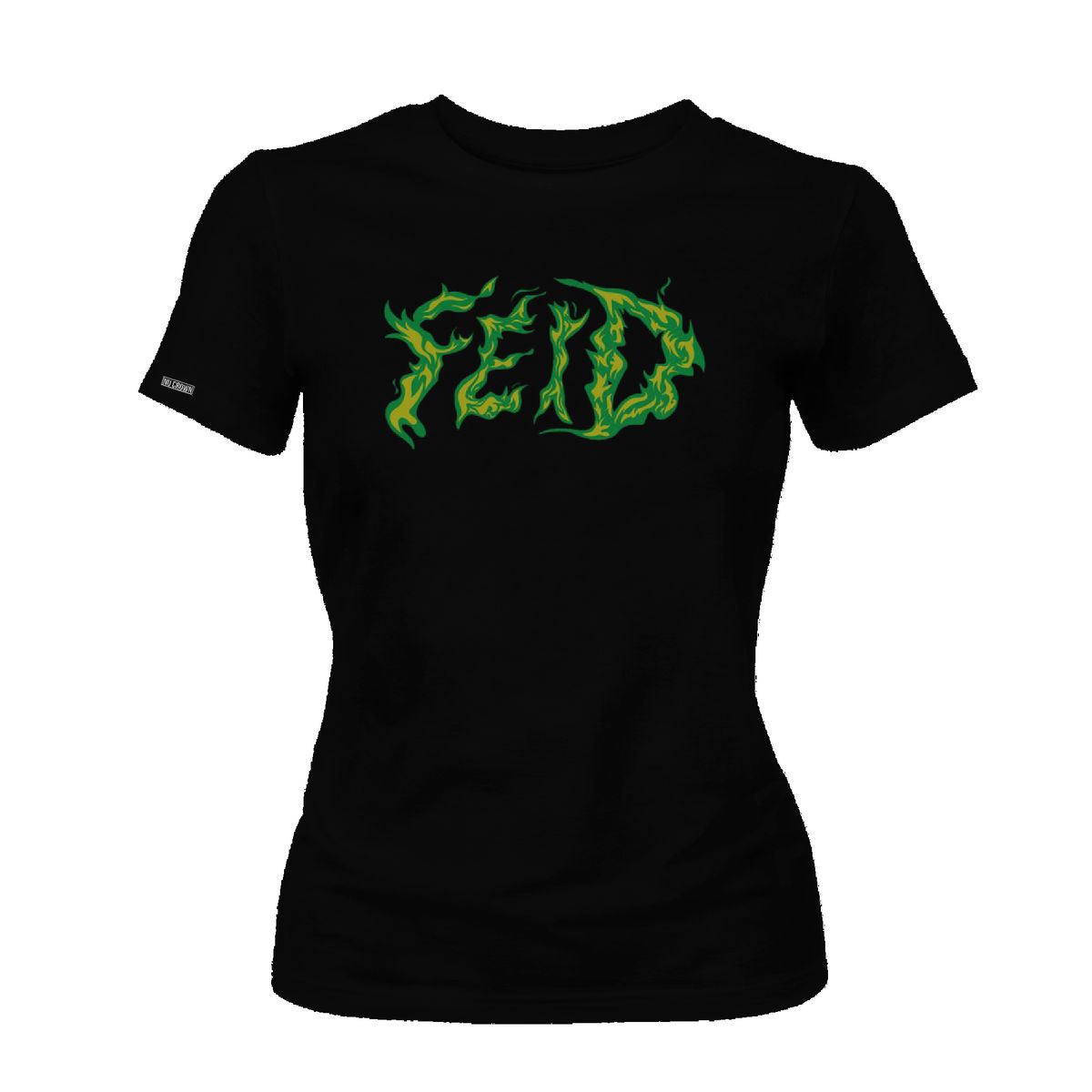 CREACIONES NU CROWN - Camiseta Dama Logo Feid Ferxoo Fuego Verde Nu Crown