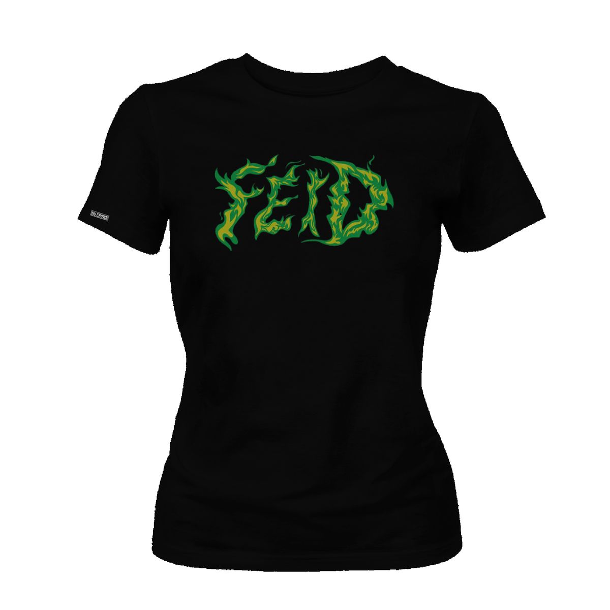 CREACIONES NU CROWN - Camiseta Dama Logo Feid Ferxoo Fuego Verde Nu Crown