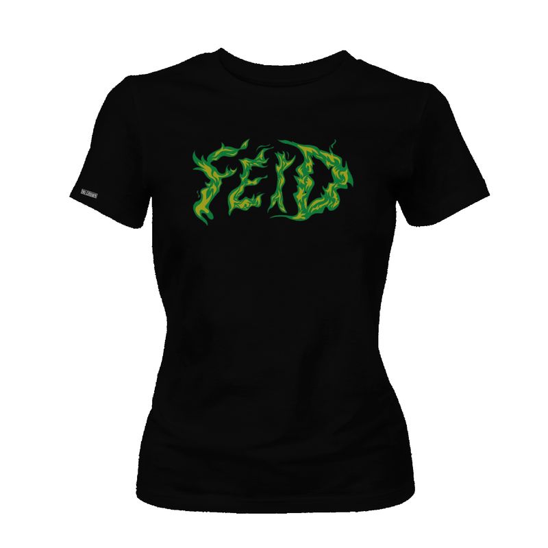 CREACIONES NU CROWN - Camiseta Dama Logo Feid Ferxoo Fuego Verde Nu Crown