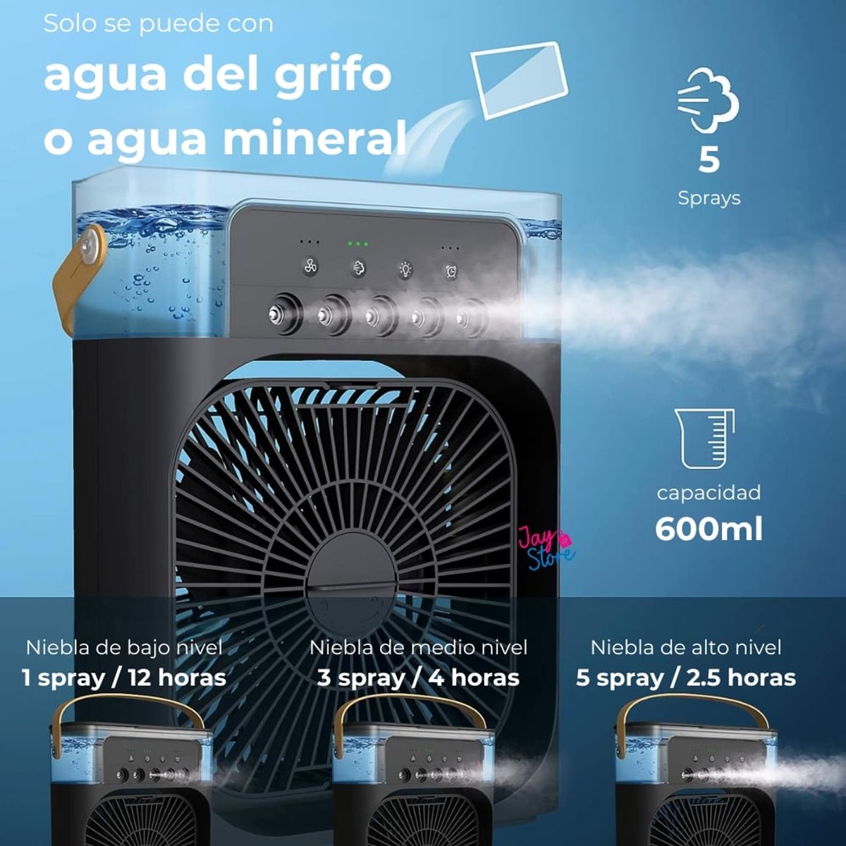 JAYSTORE - Ventilador Humidificador LED Ambientador Enfriador