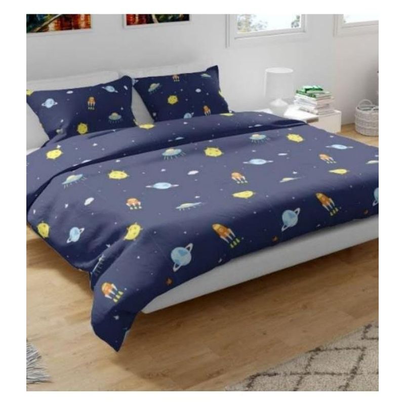 SIRENITAS - Juego de sabanas Cama Sencilla Planetas Azul Oscuro