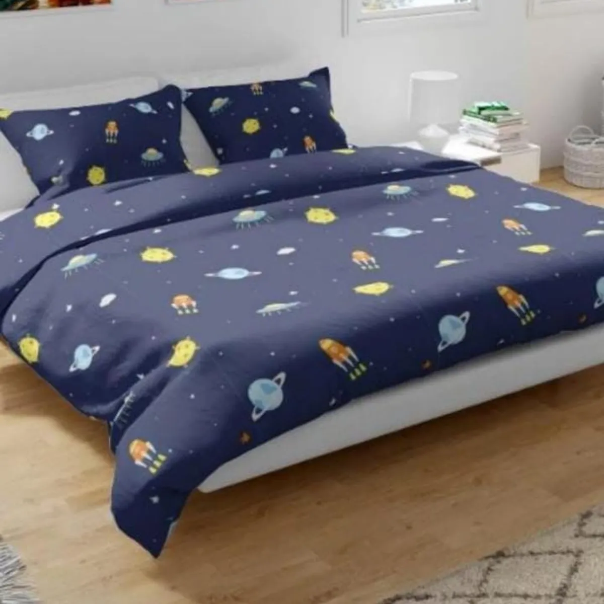 SIRENITAS - Juego de sabanas Cama Semidoble Planetas Azul oscuro