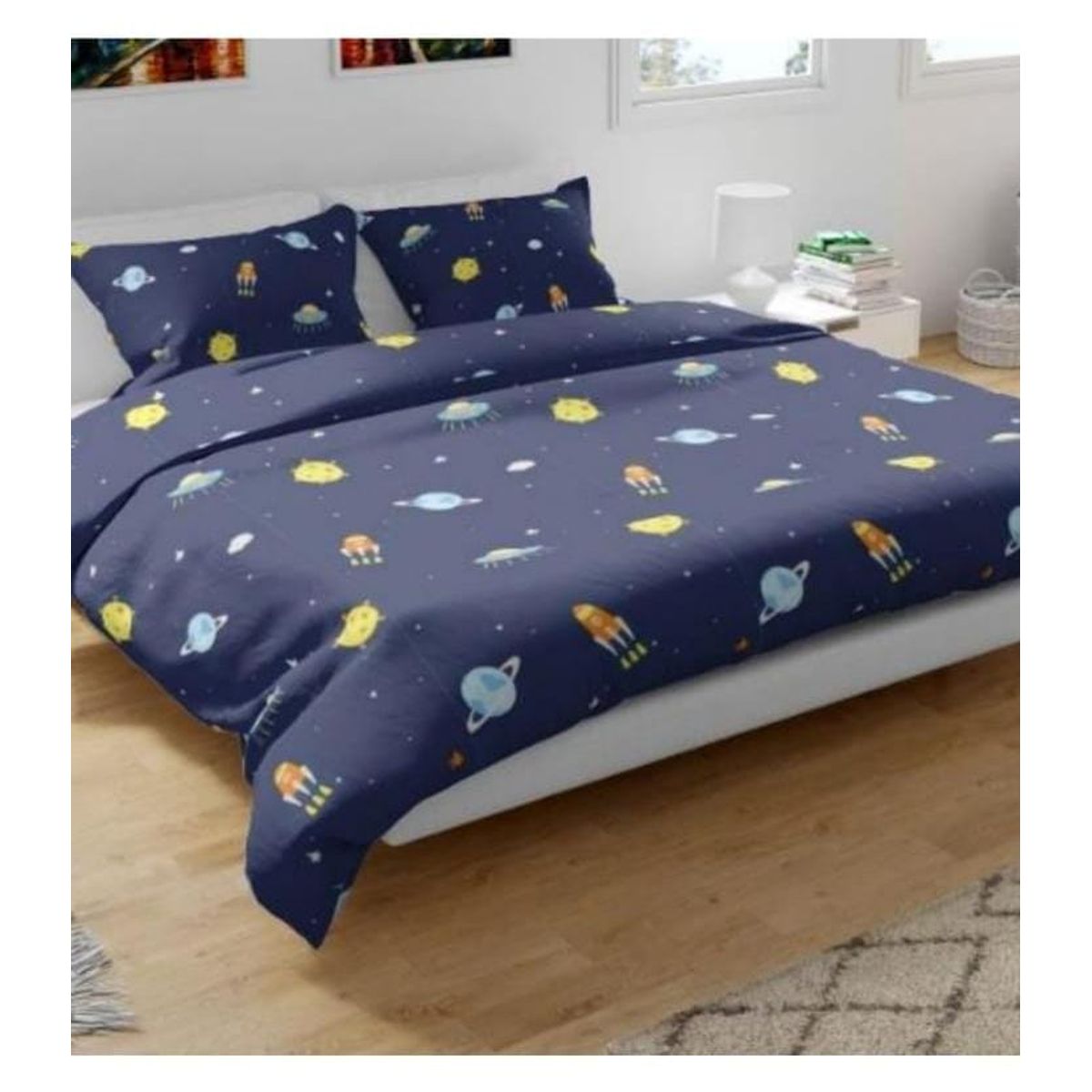 SIRENITAS - Juego de sabanas Cama Semidoble Planetas Azul oscuro