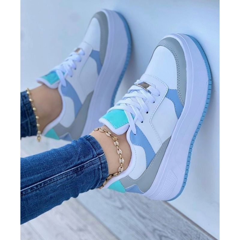 GENERICO - Tenis Gris Celeste Dama Zapatillas Zapatos Mujer Lindos Moda Casual