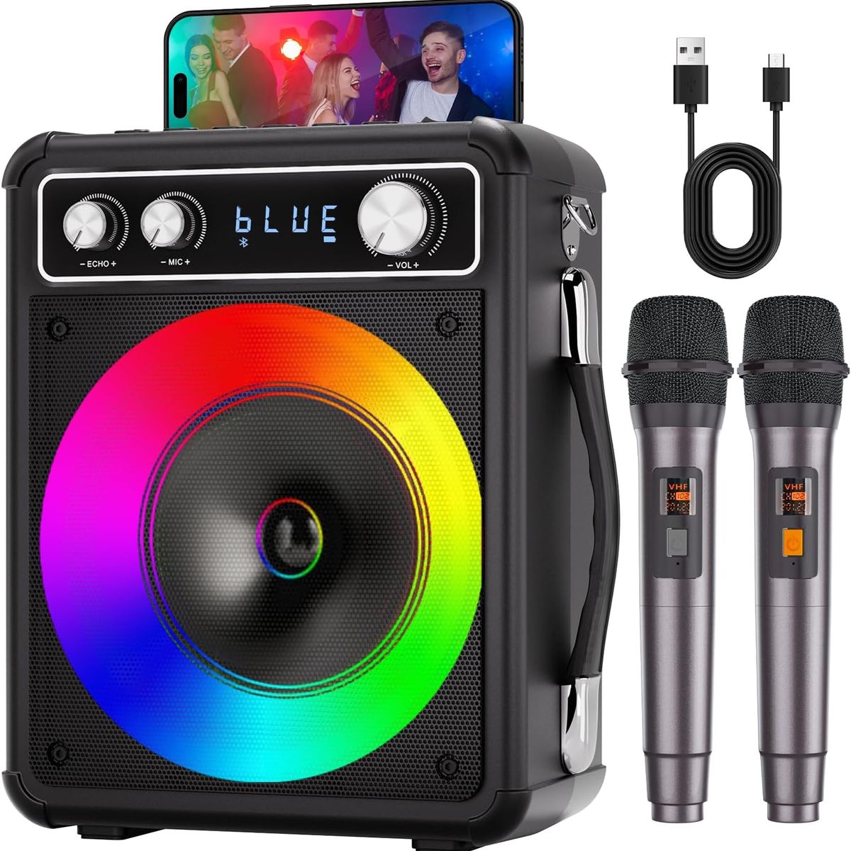 GENERICO - Máquina de karaoke,altavoz portátil karaoke Bluetooth con 2 micrófonos