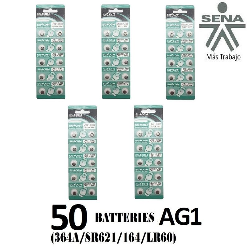 GENERICO - 50 Baterías Pilas AG1 (364A/SR621/164/LR60)