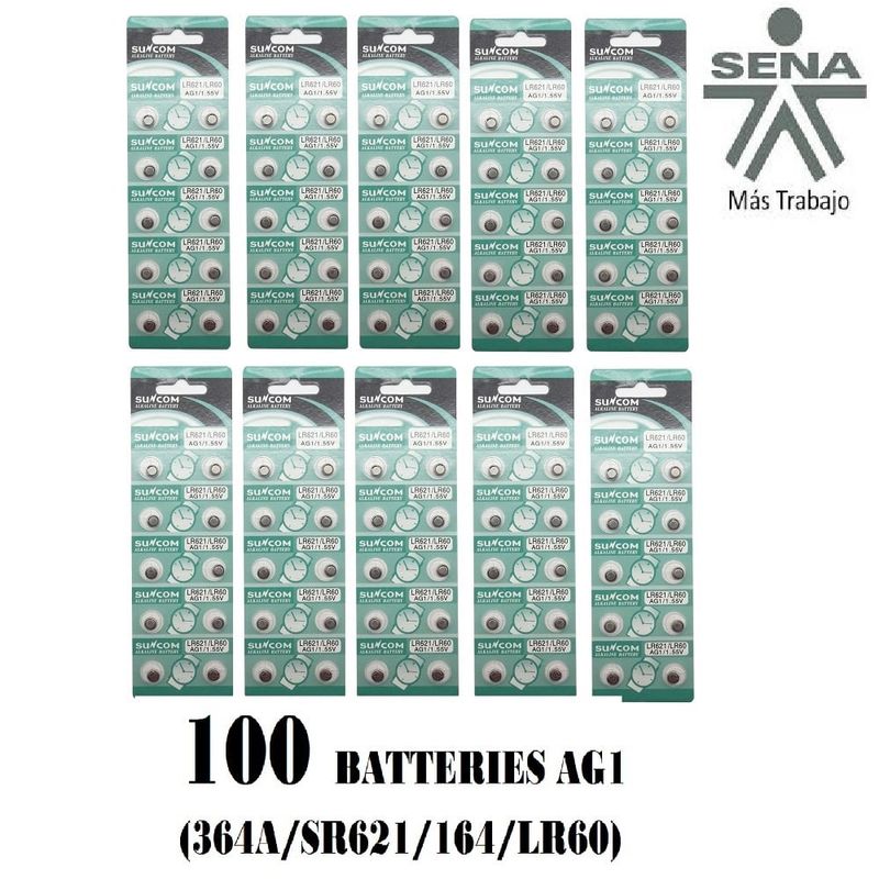 GENERICO - 100 Baterías Pilas AG1 (364A/SR621/164/LR60)