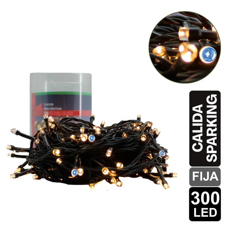 GIO HOME - Luz Navideña Calida Sparkling X 300 Led Fija Cable Verde