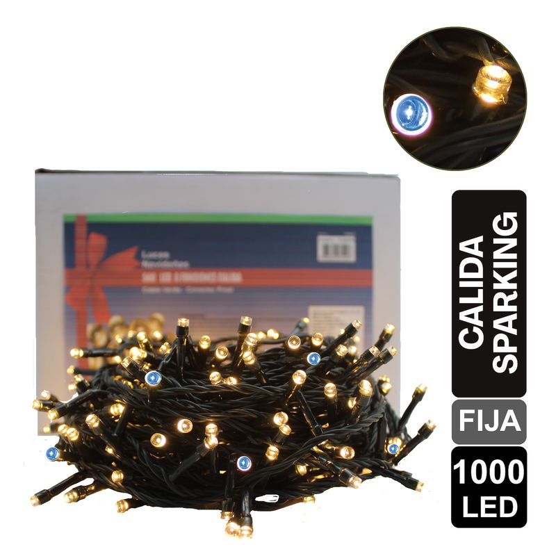 GIO HOME - Luz Navideña Calida Sparkling X 1000 Led Fija Cable Verde