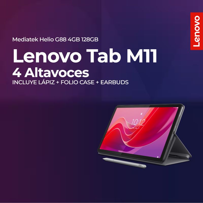 LENOVO - Tablet Lenovo Tab M11 4GB RAM 128GB  Pantalla 11 Multitáctil  Funda + Pen + Earbuds - Gris