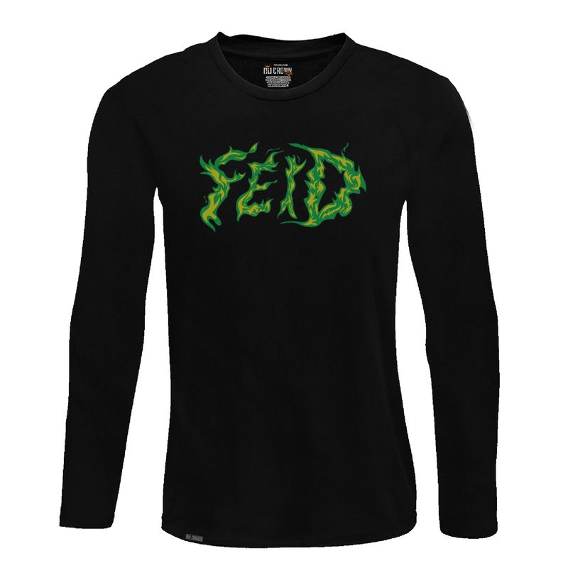 CREACIONES NU CROWN - Camiseta Manga Larga logo Feid Ferxoo Fuego Verde Hombre NU CROWN