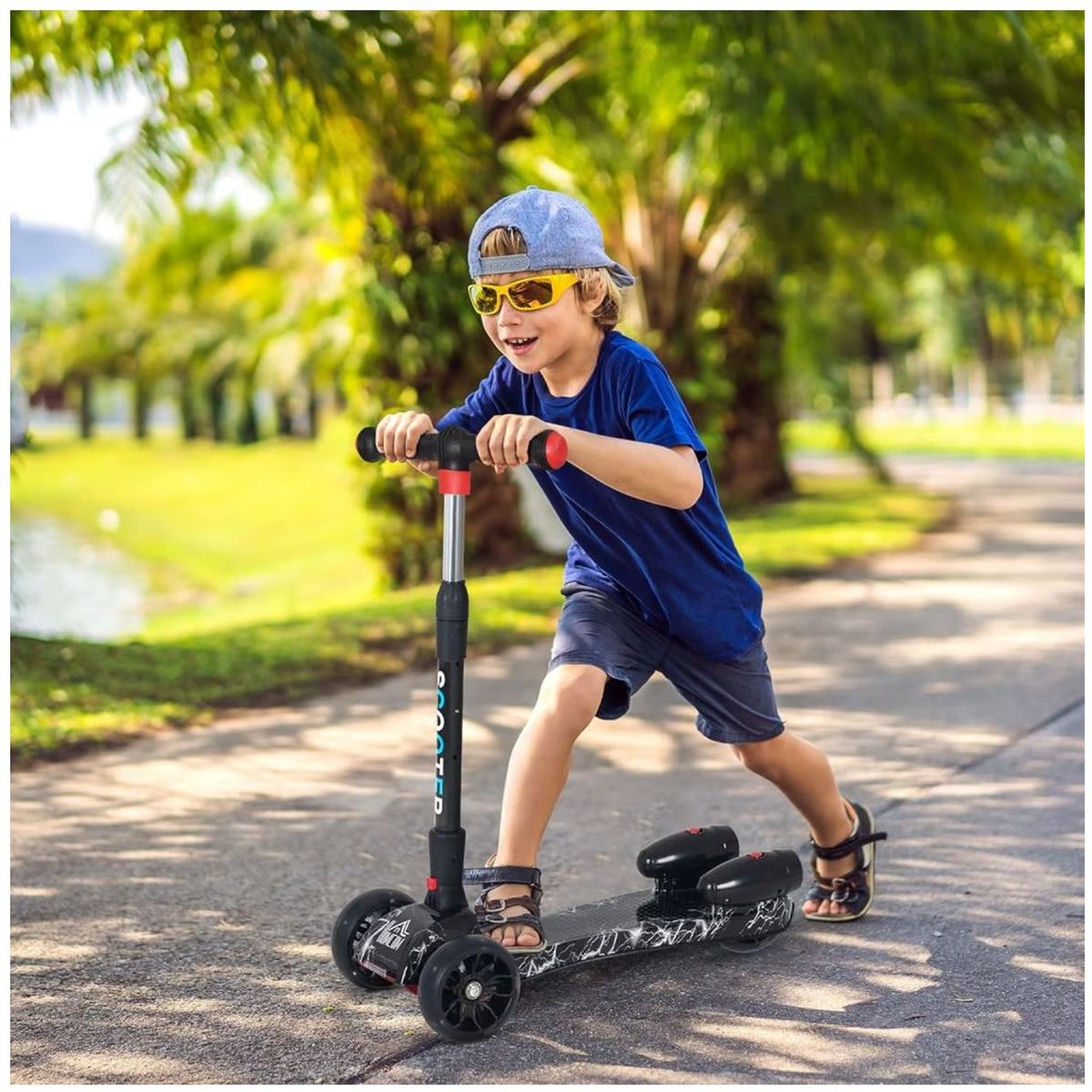 ONE PIXEL - Patineta Scooter Humo Para Niños Bluetooth Negra Con Rayos