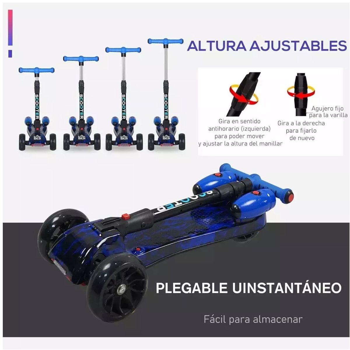 ONE PIXEL - Patineta Scooter Humo Para Niños Bluetooth Azul One Px