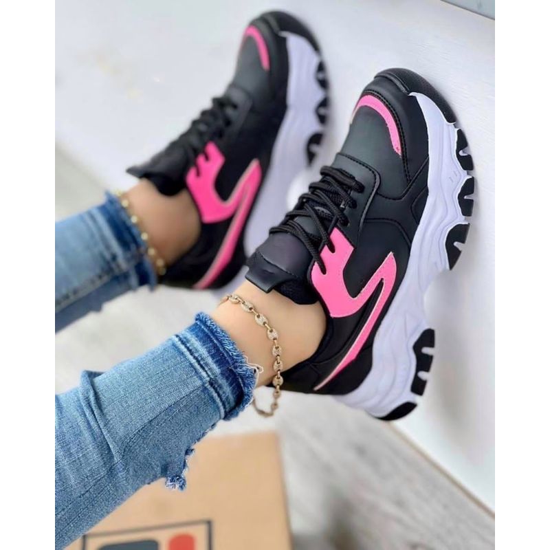 GENERICO - Tenis Negro Rosa Dama Zapatillas Zapatos Mujer Lindos Moda Casual