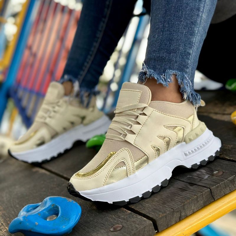 GENERICO - Tenis Beige Dama Zapatillas Zapatos Mujer Lindos Moda Casual