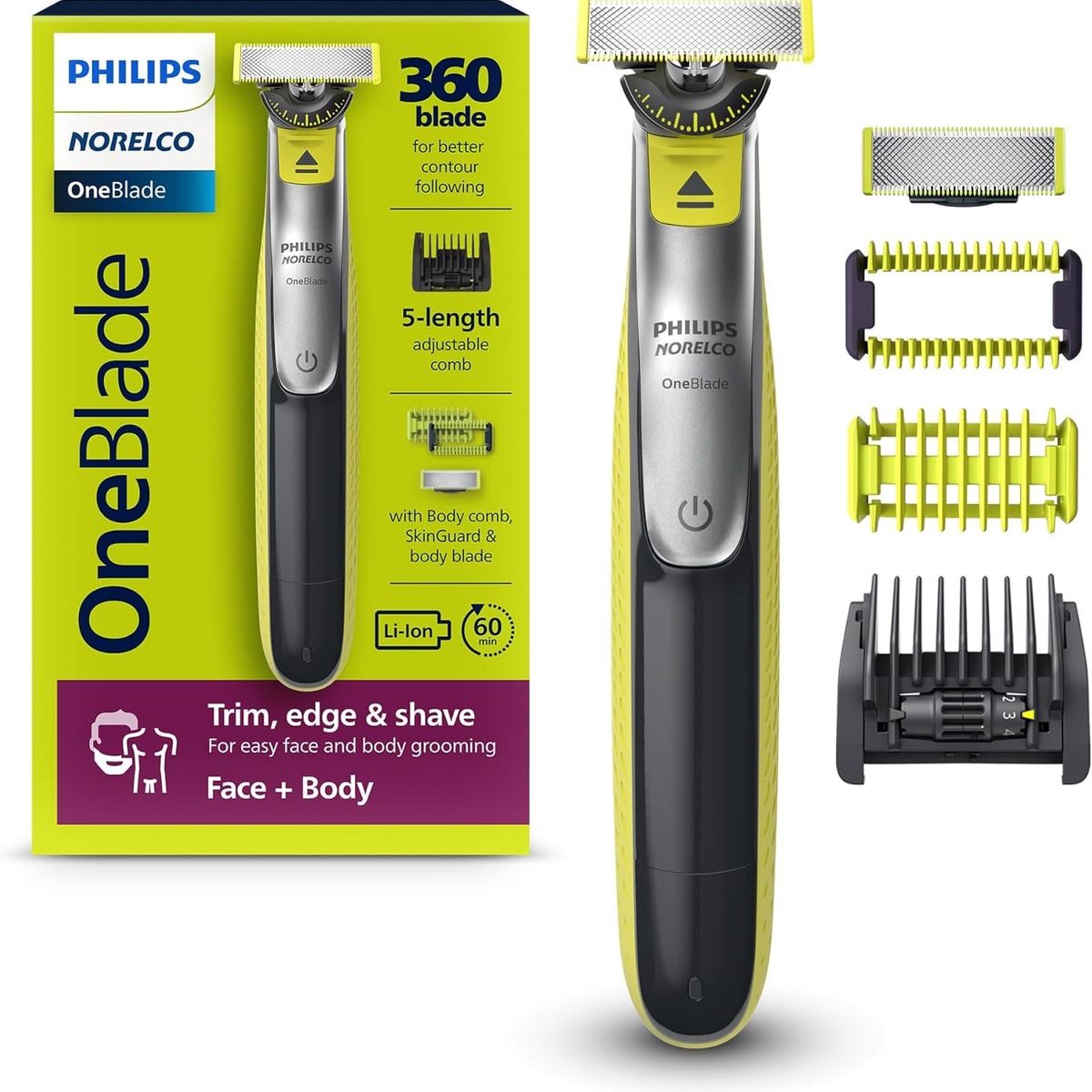 PHILIPS - Afeitadora Eléctrica Philips Oneblade 360 Híbrida Barba Cuerpo QP2834