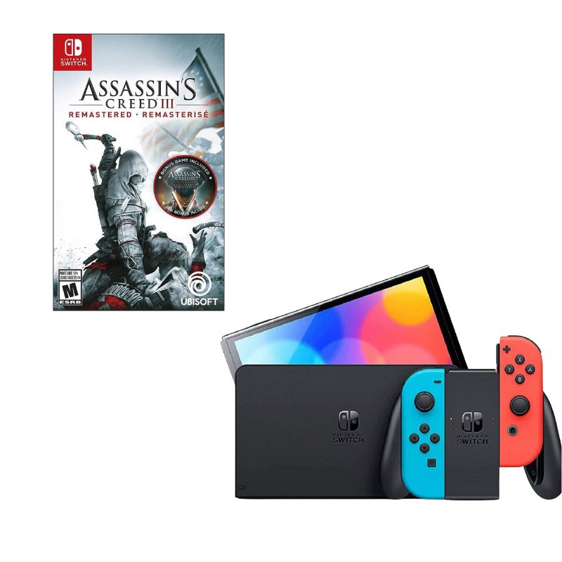 NINTENDO SWITCH - Nintendo Switch Oled Neon Con Juego Assassins Remastered