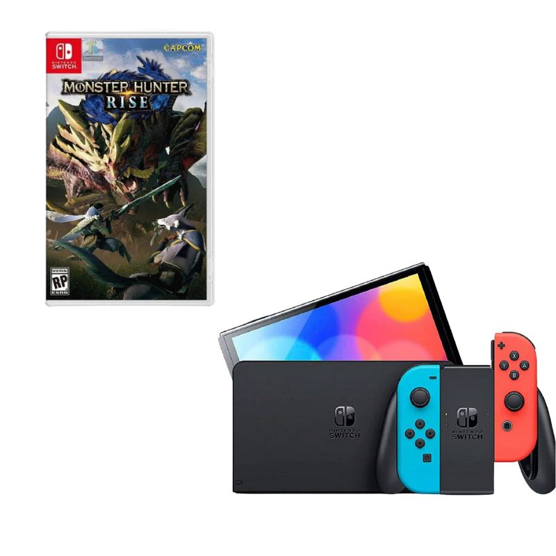 NINTENDO SWITCH - Nintendo Switch Oled Neon Con Juego Monster Hunter Rise