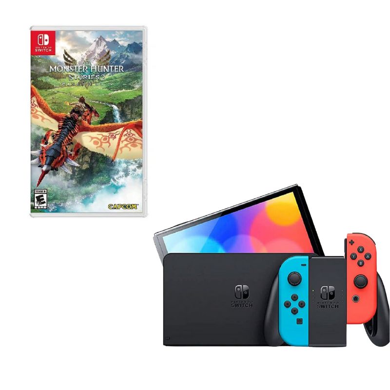 NINTENDO SWITCH - Nintendo Switch Oled Neon Con Juego Monster Hunter Stories 2