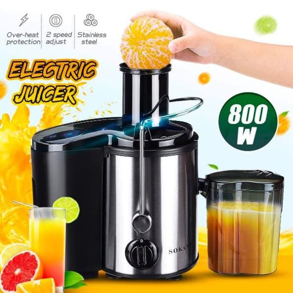 SOKANY - Extractor De Jugos Automatico Frutas Y Verduras Sokany