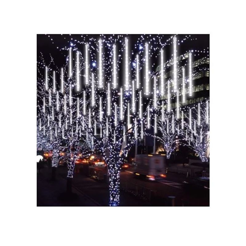 AMERICO SHOP - Cortina de Luces de Navidad Blanca Meteorito Lluvia 3m x 50 cm 8 Tubos