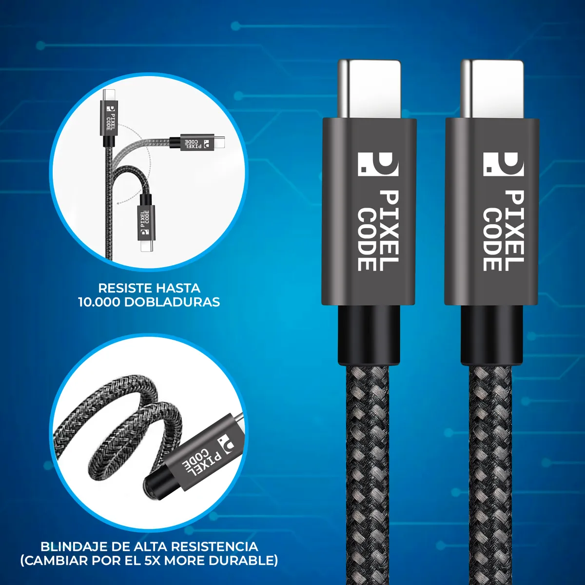 GENERICO - Cable Usb C Carga Rapida 60w 3a 480mbps 2m Mallado Trenzado