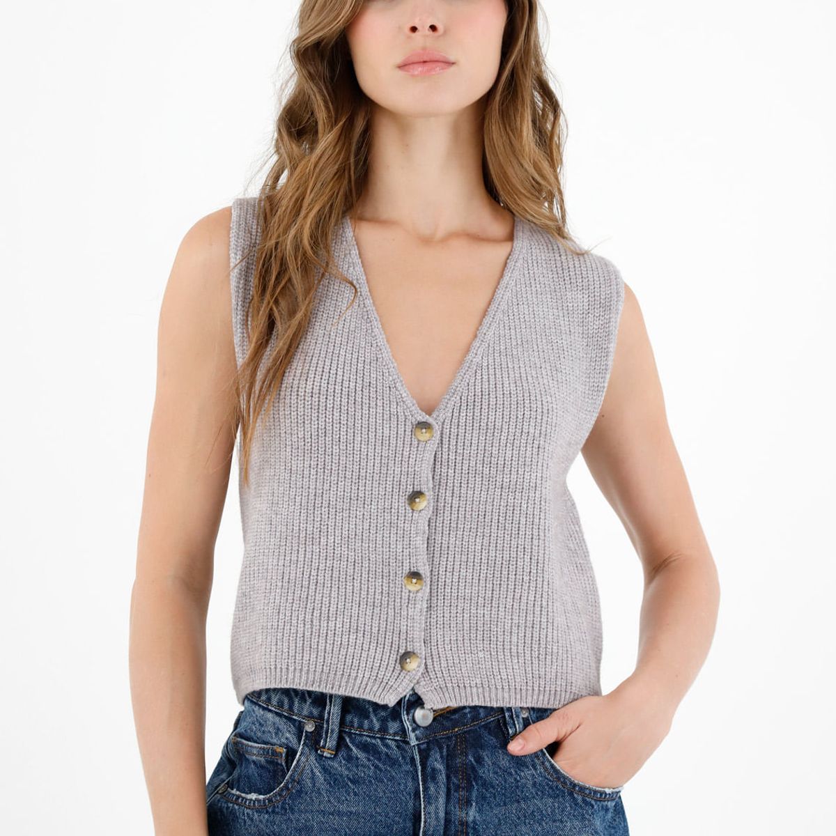 TOPMARK - Chaleco tejido gris para mujer