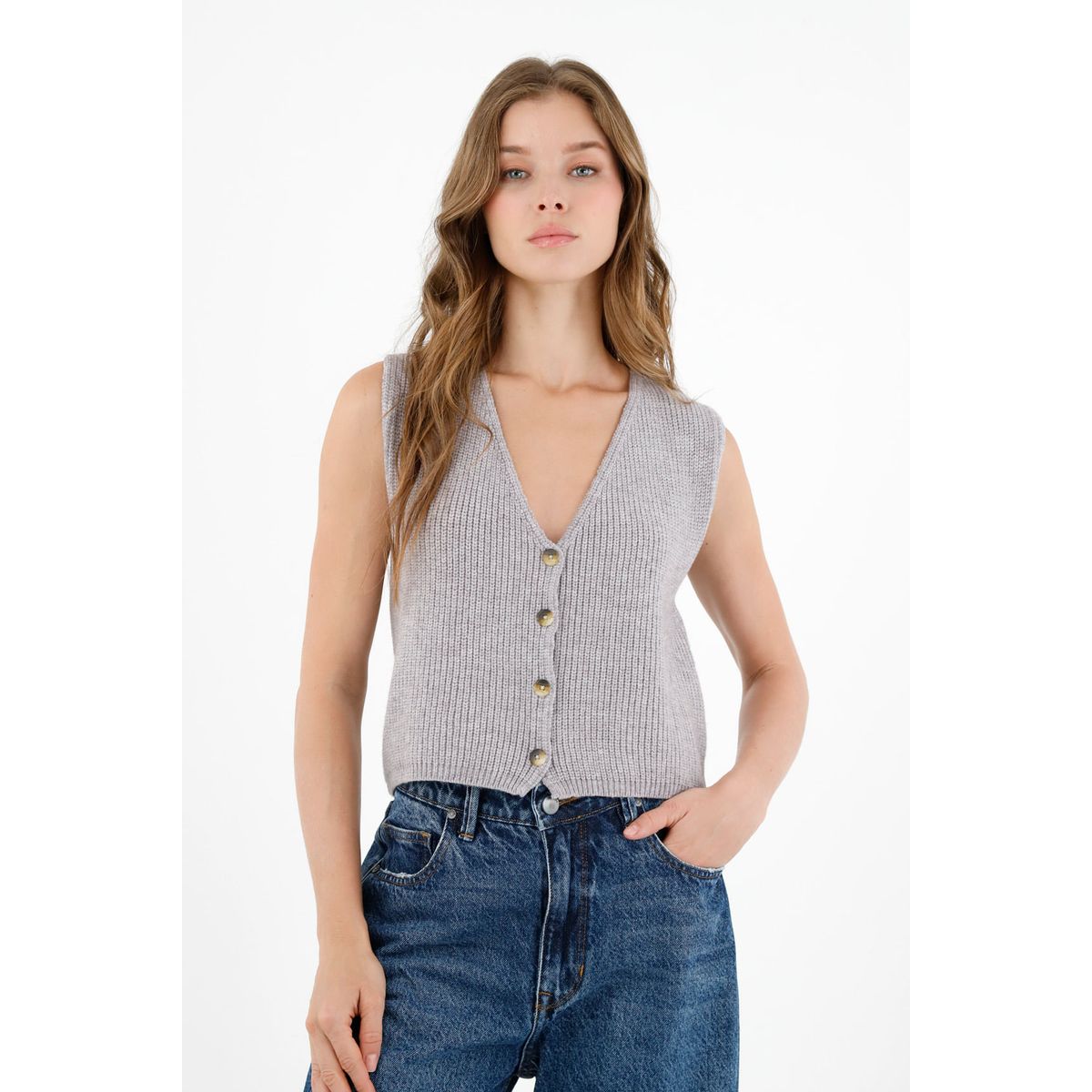 TOPMARK - Chaleco tejido gris para mujer