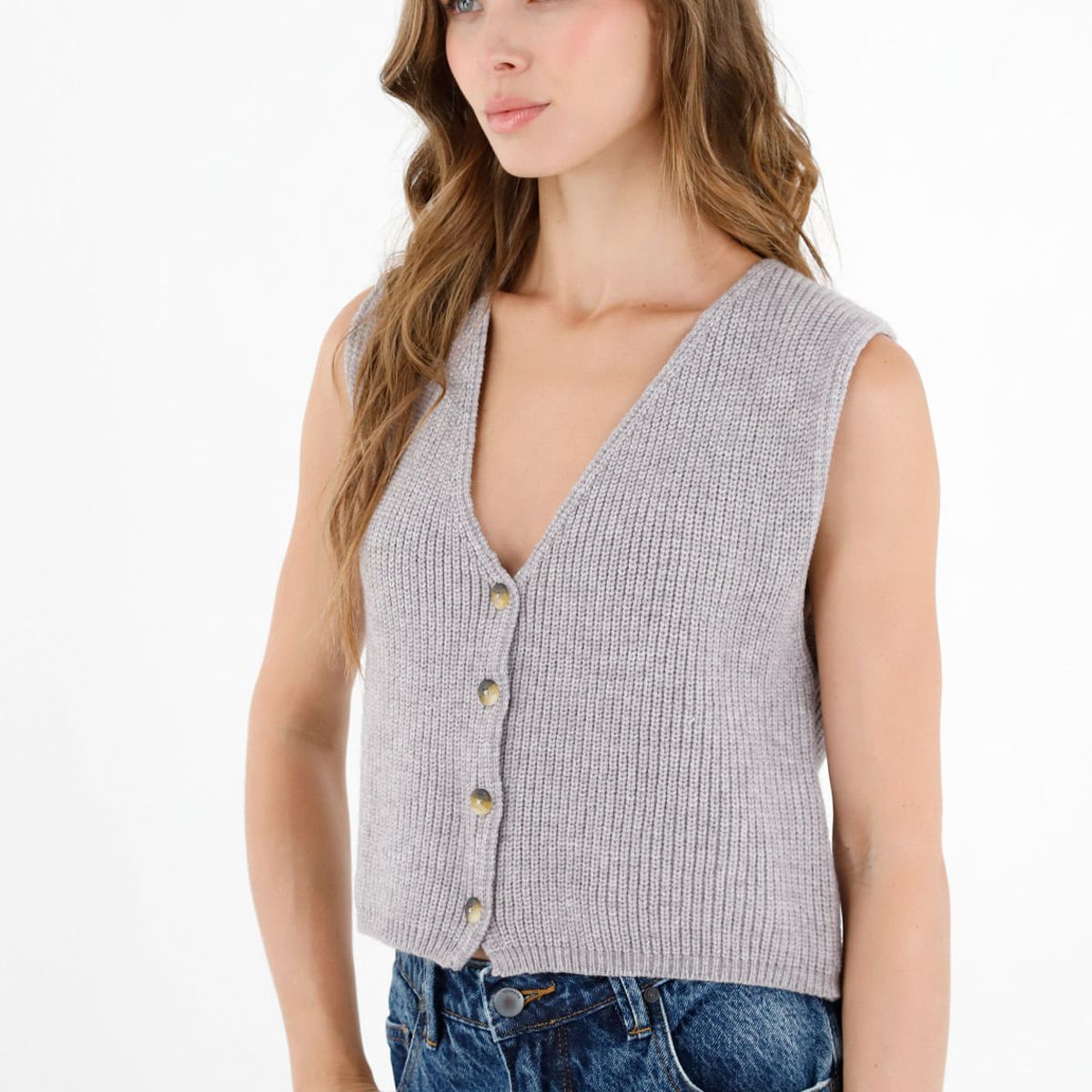 TOPMARK - Chaleco tejido gris para mujer