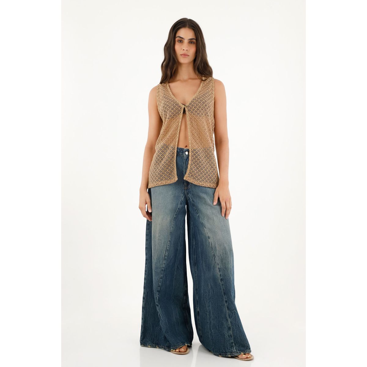 TOPMARK - Chaleco café tejido con abertura para mujer