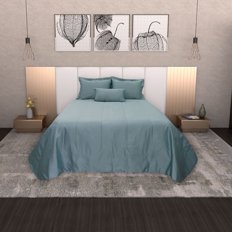 HOMETEX - TENDIDO SATIN GOLD QUEEN  AZUL AGUA MARINA
