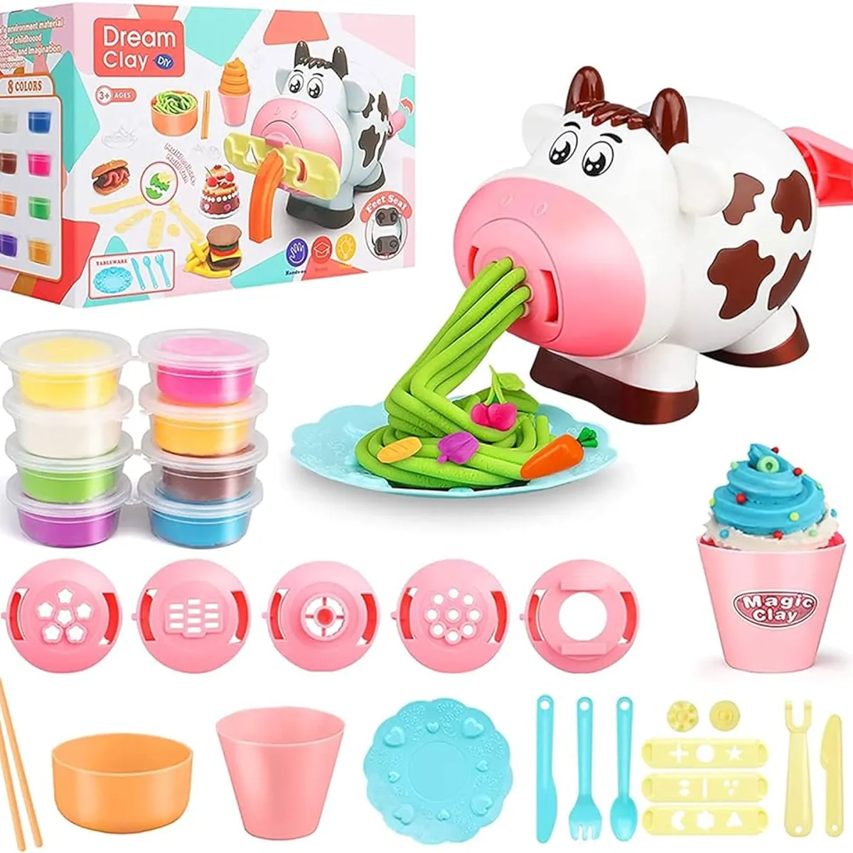 JUGUETERIA EXPRESS - Set Juguete Plastilina Vaca Moldeable Con Accesorios