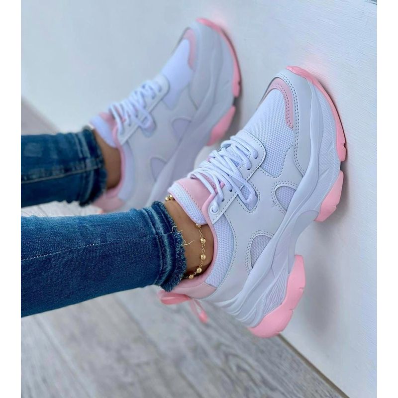 GENERICO - Tenis Blanco Rosa Dama Zapatillas Zapatos Mujer Lindos Moda Casual