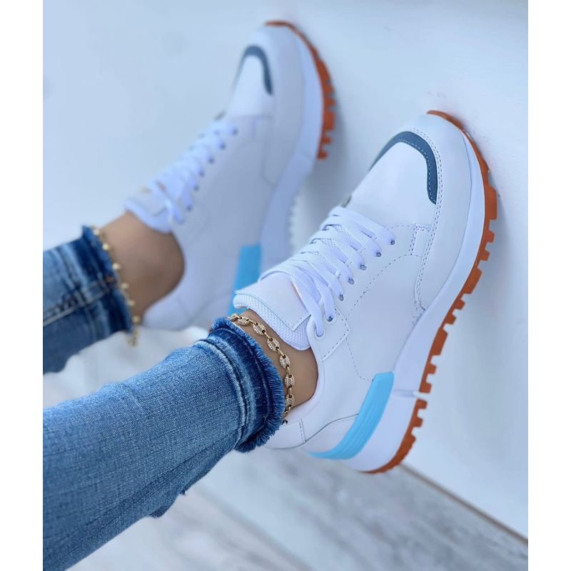 GENERICO - Tenis Blanco Azul Dama Zapatillas Zapatos Mujer Lindos Moda Casual