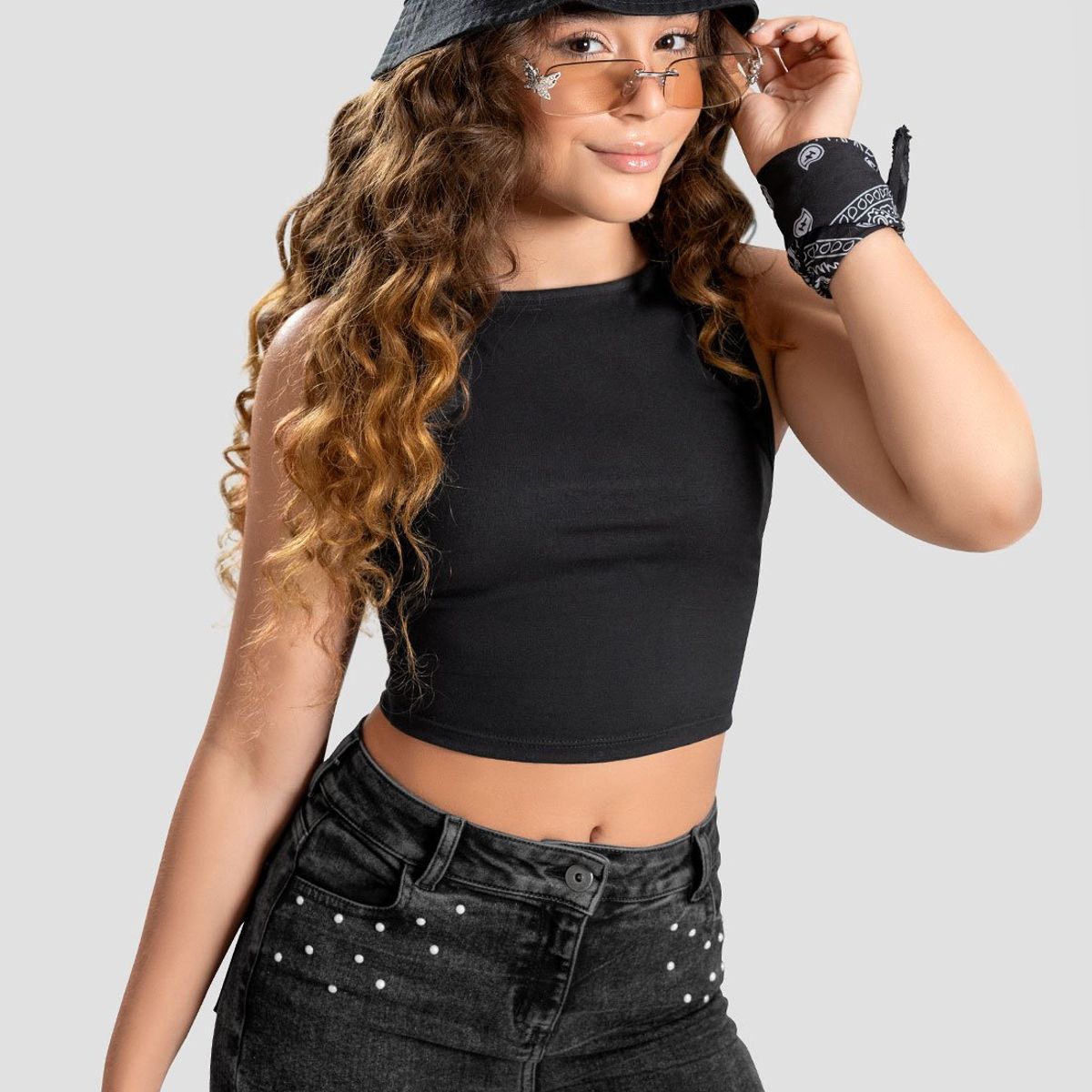 MARKETING PERSONAL - Crop Top Infantil Femenino Negro Mp 104825