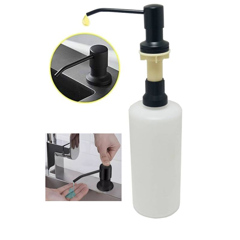 GENERICO - Dispensador Jabón 1 Litro Pico Acero Negro Cuerpo Abs Cocina Tames