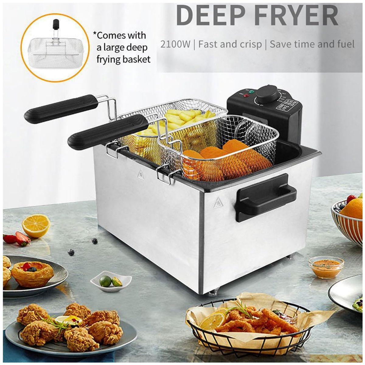 ONE PIXEL - Freidora Con Aceite Control De Temperatura 5 Litros