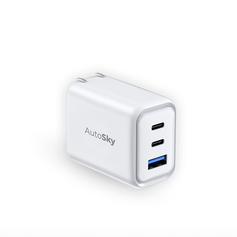 AUTOSKY - Cargador De Pared Carga Rapida 65w Dual 2 Tipo-C + 1 Usb-A