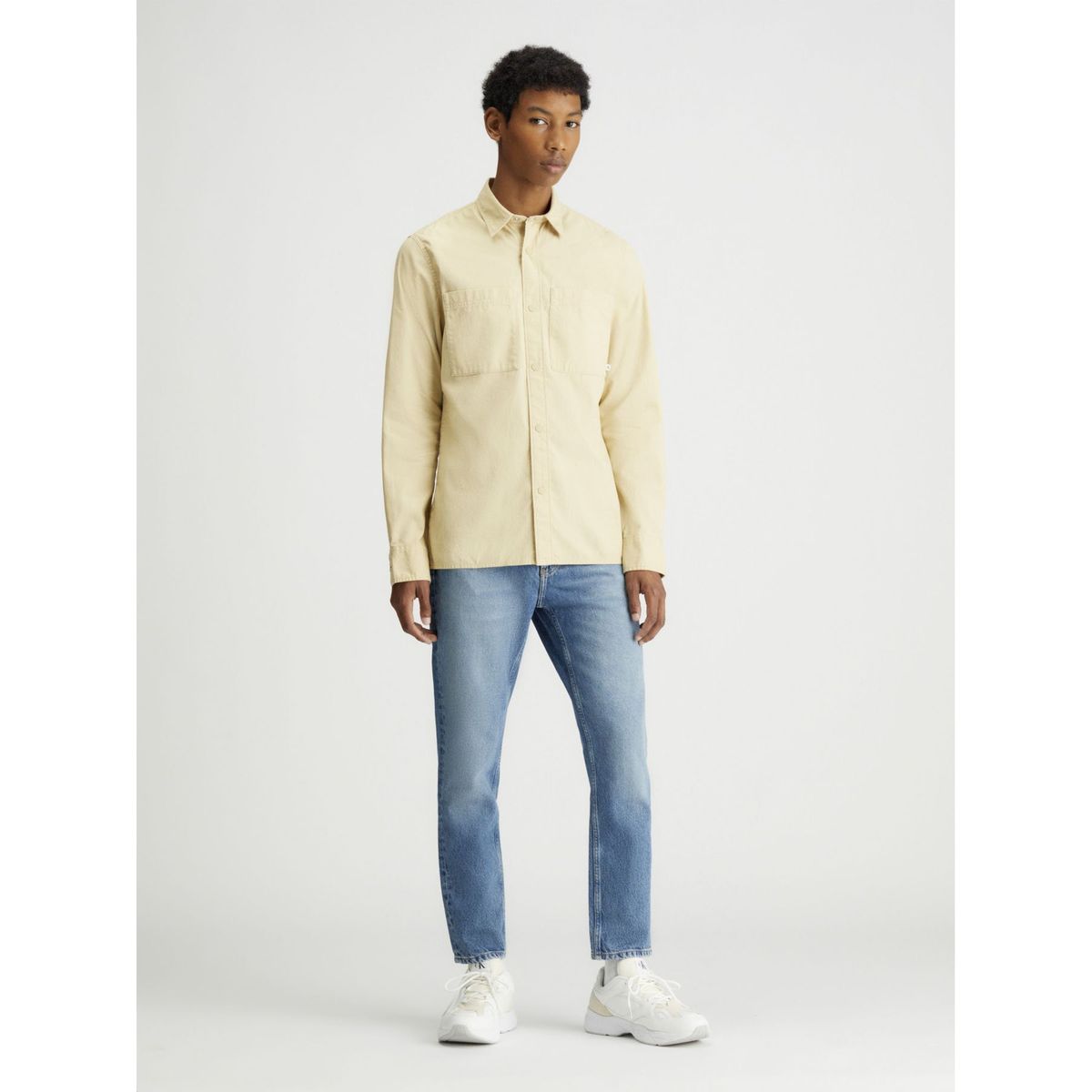 CALVIN KLEIN - Camisa Beige Con Textura Lineal Calvin Klein