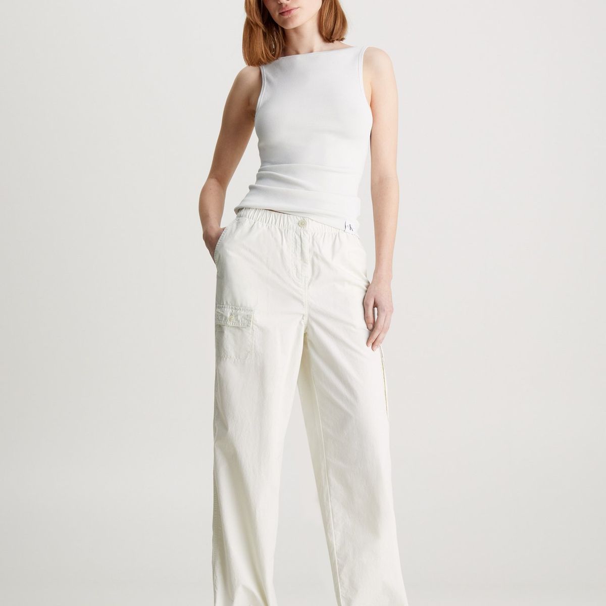 CALVIN KLEIN - Pantalón blanco cargo recto de algodón Calvin Klein