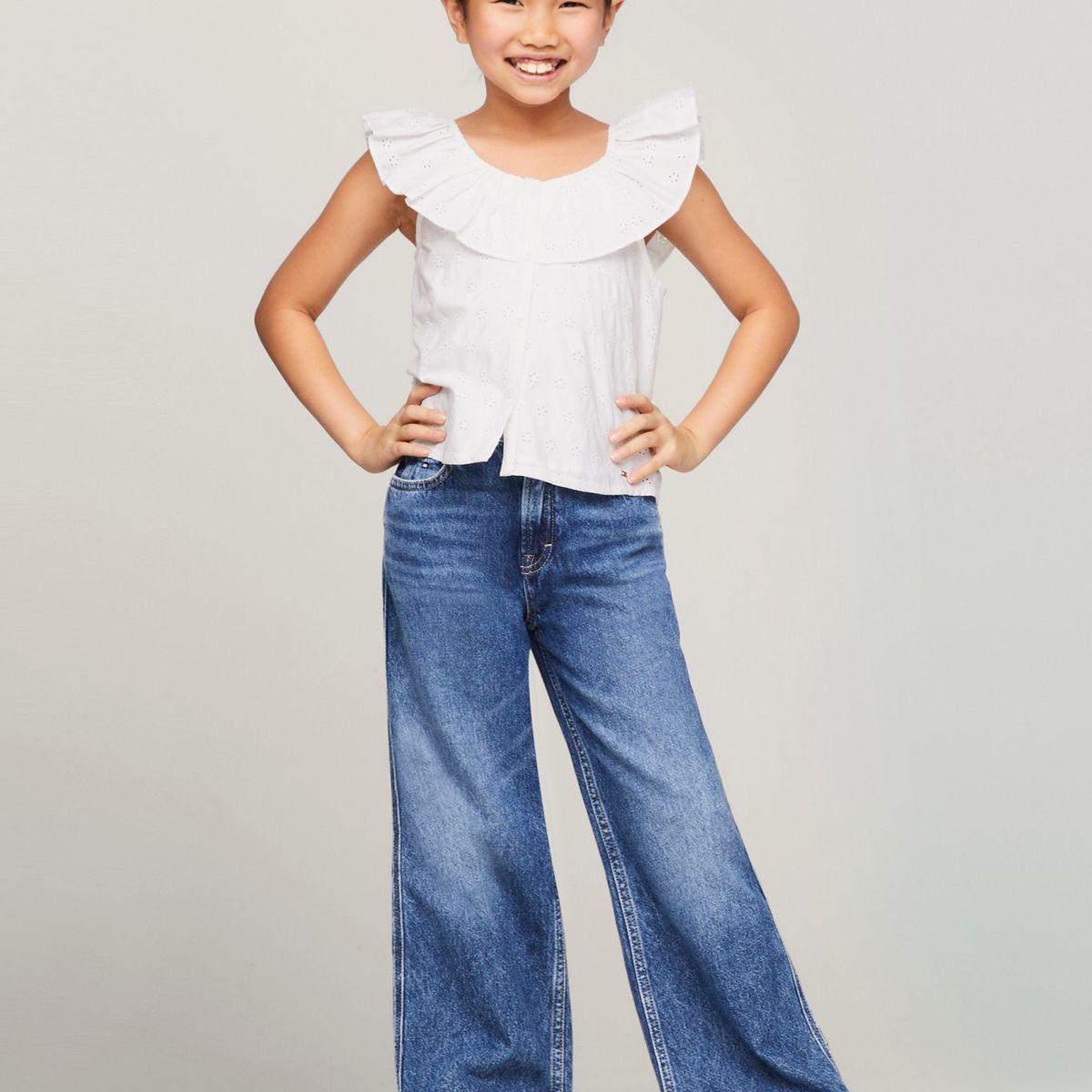 TOMMY HILFIGER - Blusa Blanca Niña Blanca Calada Cropped Th Monogram Tommy Hilfiger