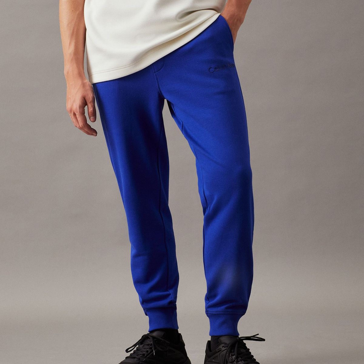 CALVIN KLEIN - Pantalón azul de chándal de felpa de algodón Calvin Klein