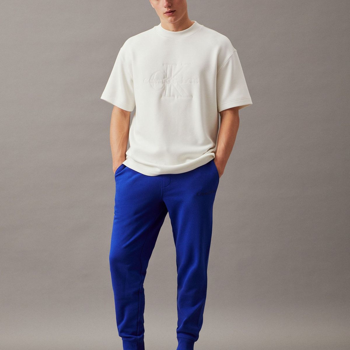 CALVIN KLEIN - Pantalón azul de chándal de felpa de algodón Calvin Klein