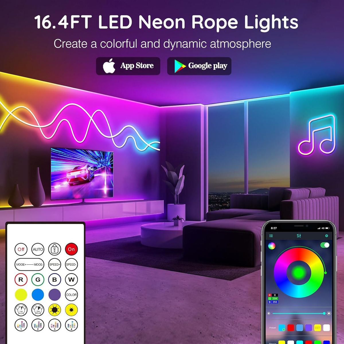 INA NEON - Luz Led Luz De Neón Flexible 15m Bluetooth  RGB